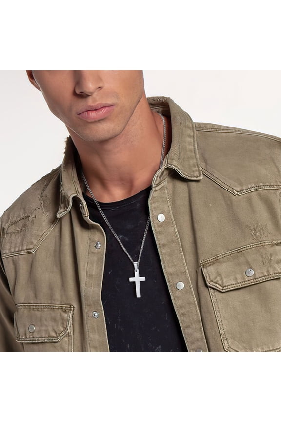 Stainless Steel Cross Necklace for Men Black/Gold/Silver Christian Pendant Necklaces Simple Stylish Religious Faith Necklace Jewelry Gifts for Men
