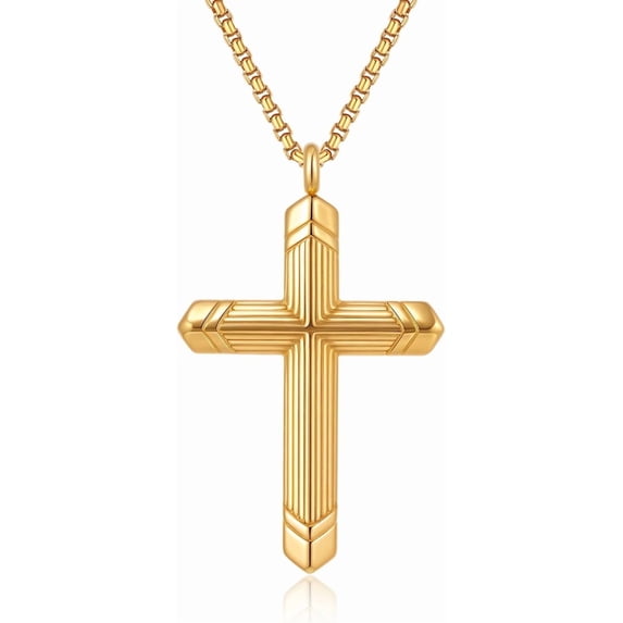 Silver Cross Necklace for Men, Cross Pendant Necklace Jesus Necklace Chain, Faith Jewelry Gifts for Men Father Uncle Son