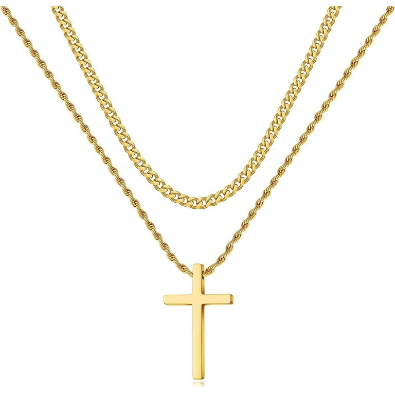 Cross Necklace Link Chain with Textured Cross Pendant - Chain Included Cross Necklace Link Chain with Textured Cross Pendant - Chain Included