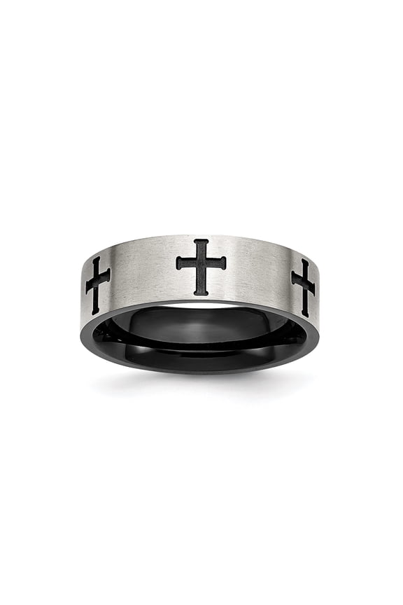 Stainless Steel Cross Pendant for Men and Women with Black Etched Design Modern Matte Finish Religious Symbol Fashion Necklace Durable Contemporary Faith Jewelry