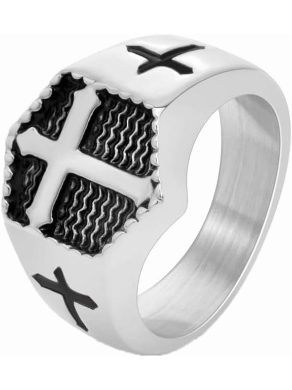 Stainless Steel Cross Ring for Men Wide Band Vintage Bold Statement Classic Simple Minimalist Cross Jewelry Punk Rock Gift for Husband Son