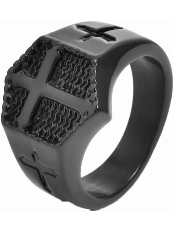 Stainless Steel Cross Ring for Men Wide Band Vintage Bold Statement Classic Simple Minimalist Cross Jewelry Punk Rock Gift for Husband Son