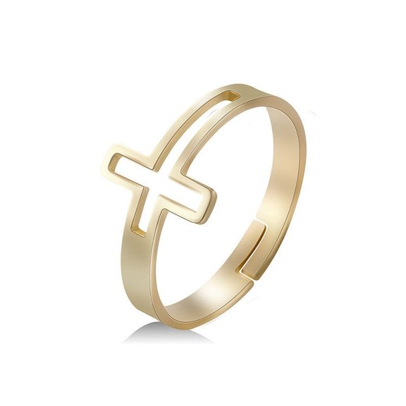 Womens Stainless Steel Cross Ring Adjustable Open Band Fashionable Birthday Gift Jewelry Gold White and Rose Gold Colors