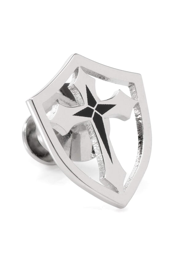 Stainless Steel Cross Shield Lapel Pin