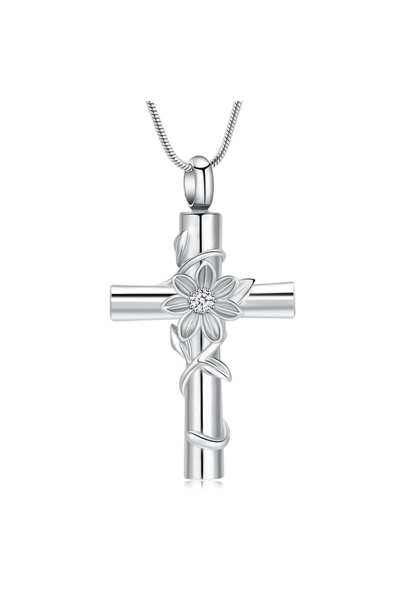 Stainless Steel Cross Urn Pendant Sunflower Necklace for Cremation Ashes Urn Necklace Lockets for Ashes