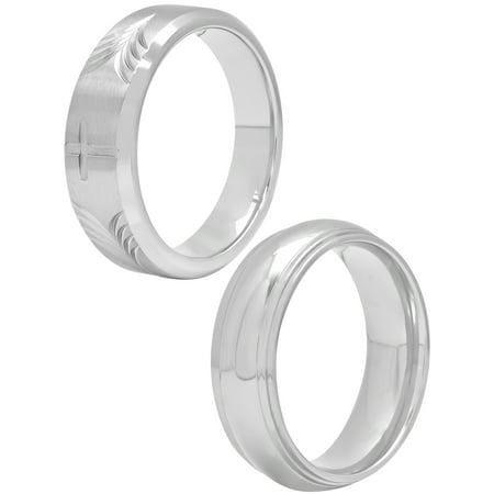 Stainless Steel Cross and Domed Satin Band Set