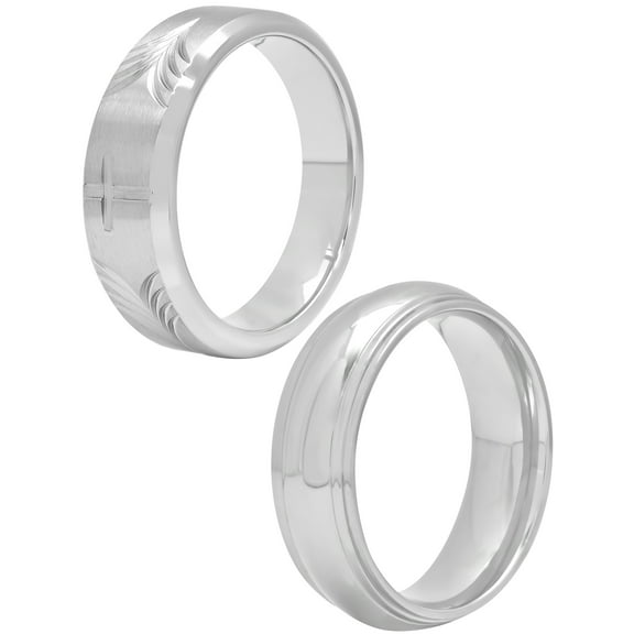 Stainless Steel Cross and Domed Satin Band Set