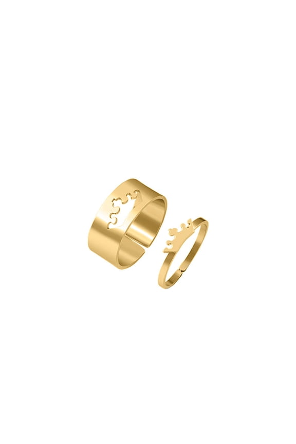 Stainless Steel Crown Puzzle Couple Ring Set For Women Men Lovers Romantic Trendy Silver Gold For Lovers Gifts