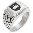 thumbnail image 1 of Tioneer Stainless Steel Crown Royal Coat of Arms Shield Geometric Pattern Step-Down Biker Style Polished Ring, 1 of 1