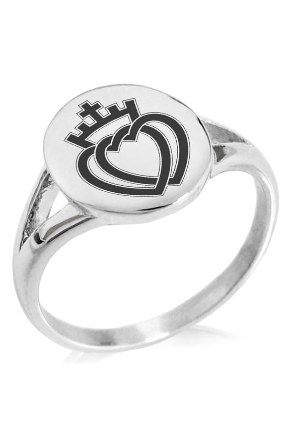 Stainless Steel Crown of Hearts Minimalist Oval Top Polished Statement Ring