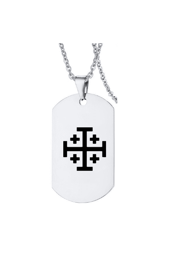 Stainless Steel Crusaders Jerusalem Jewelry - Kingdom Of Jerusalem Five-fold Cross Pendant Catholic Symbol of Christianity Necklace Chain Israel Jewelry Gifts for Men Women, Silver