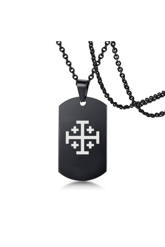 Stainless Steel Crusaders Jerusalem Jewelry - Kingdom Of Jerusalem Five-fold Cross Pendant Catholic Symbol of Christianity Necklace Chain Israel Jewelry Gifts for Men Women, Black