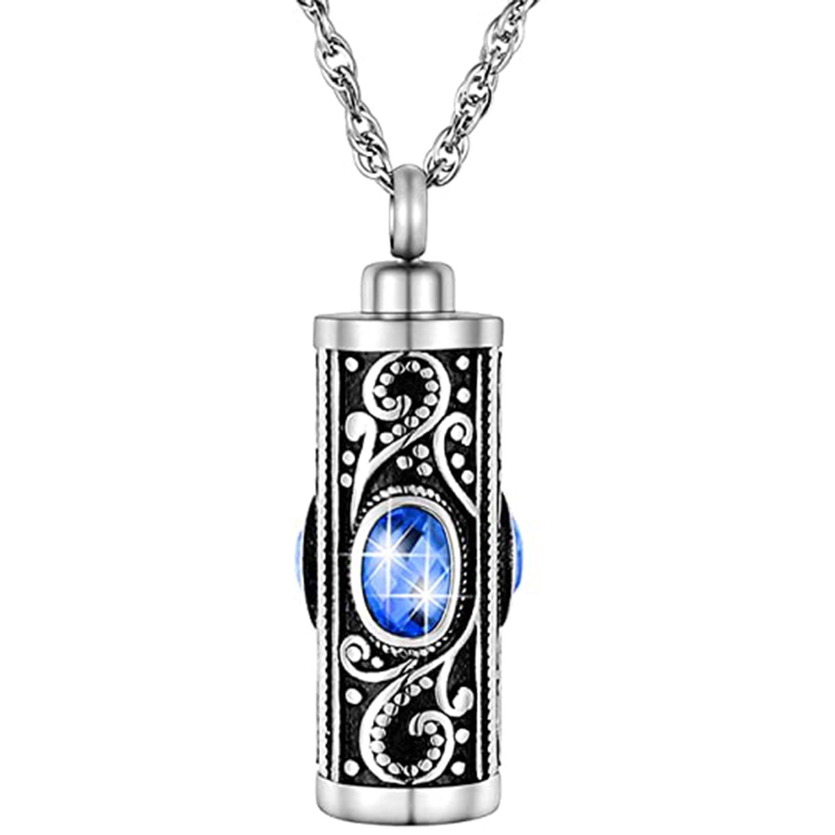 Stainless Steel Crystal Cremation Urn Necklace for Ashes Keepsake