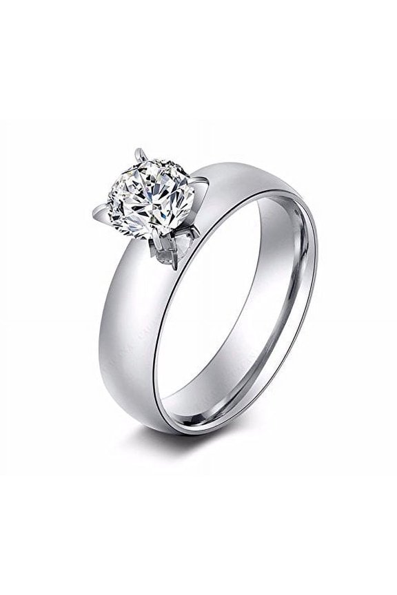 Stainless Steel Crystal Glossy Ring Size 10