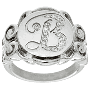 Stainless Steel Crystal Signet Initial B Ring Size 8