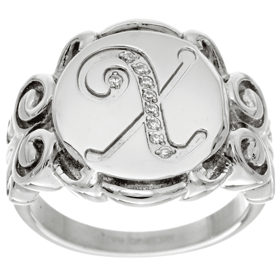 Stainless Steel Crystal Signet Initial "X" Ring Size 9