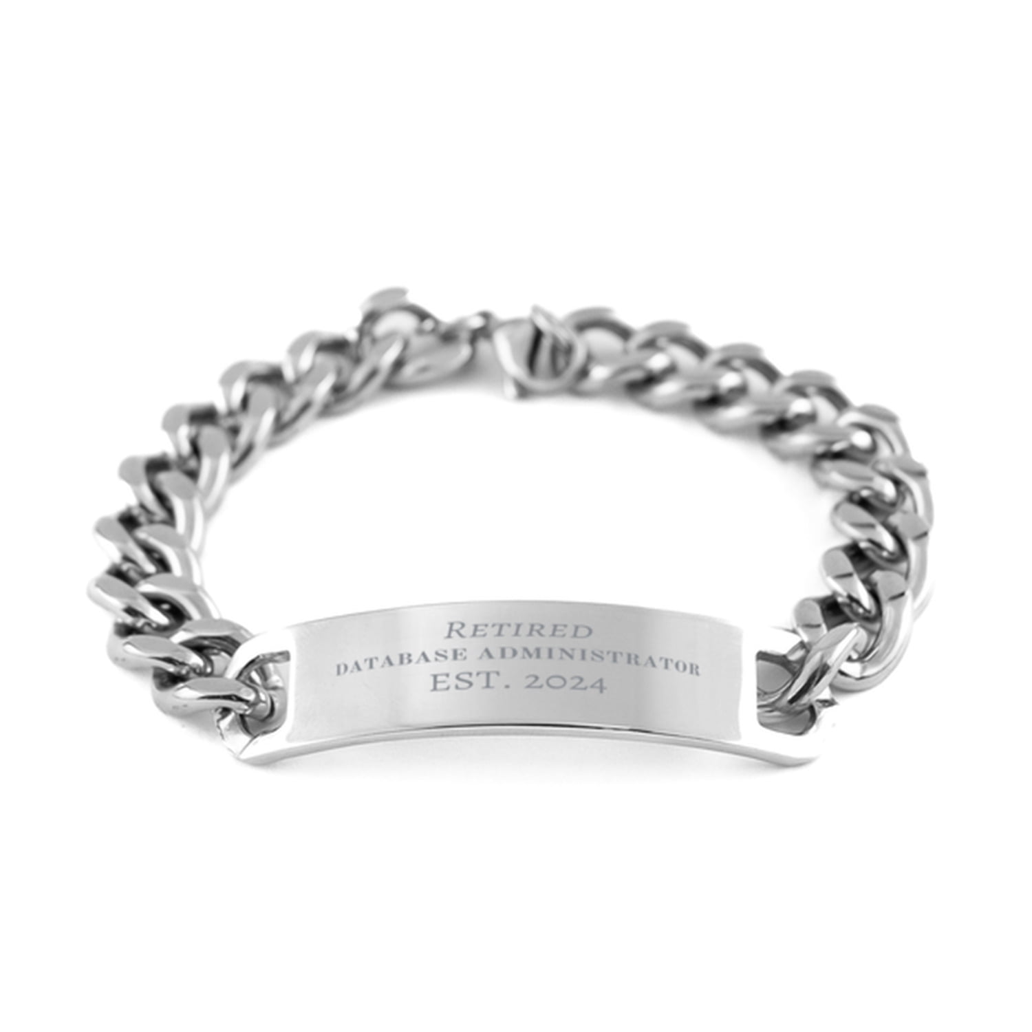 Stainless Steel Cuban Chain Bracelet for Retired Database Administrator, Perfect Retirement Gift, Unique Mens Jewelry for Veterans Day, Graduation or Christmas - Database Administrator Est. 2024