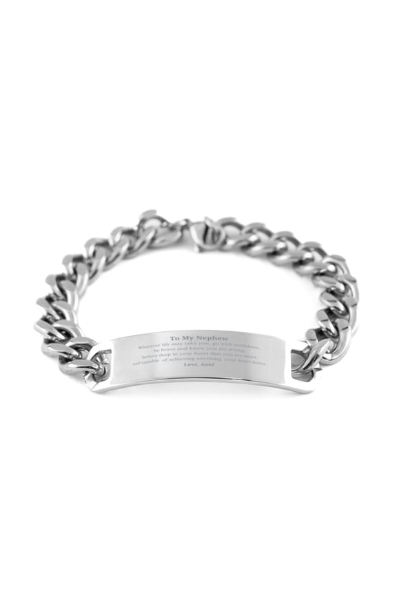 Stainless Steel Cuban Chain Bracelet for Nephew - Inspirational Gift from Aunt, Birthday Graduation Christmas Jewelry for Men
