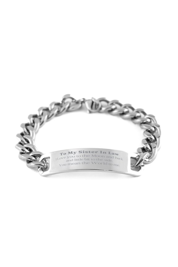 Stainless Steel Cuban Chain Bracelet for Sister In Law - You Mean the World to Me - Perfect Birthday Gift for Her