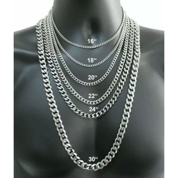 Stainless Steel Cuban Curb Chain Silver 16"-30" Men Choker Necklace 3/5/7/9/11mm