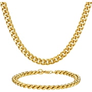 Stainless Steel Cuban Link Chain and Bracelet Set for Men, Chains 3.5mm/5mm/7mm Width, Bracelet 7 1/2 and 8 Length, No Tarnish & Durable Mens Jewelry