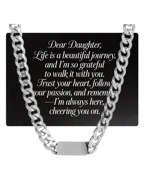 Stainless Steel Cuban Link Necklace with Wallet Card for Men Women, Cool Cuban Choker Necklace Silvery Jewelry Gift for Son Daughter Love Friends