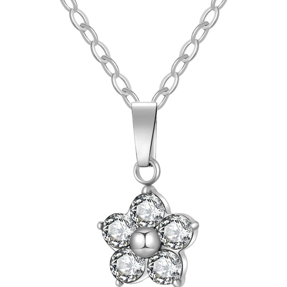Stainless Steel Cubic Zircon Crystal Flower Style Birthstone Wedding Statement Pendant Necklace