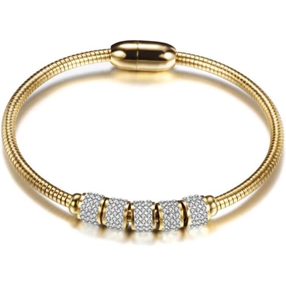 Stainless Steel Cubic Zircon Snake Chain Bangle Bracelet