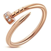 COMFORT ZONE STUDIOS Stainless Steel Cubic Zirconia Spiral Nail Screw Ring