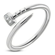 COMFORT ZONE STUDIOS Stainless Steel Cubic Zirconia Spiral Nail Screw Ring