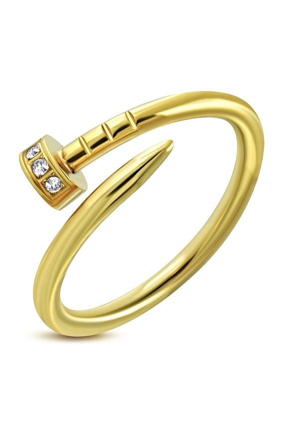 Stainless Steel Cubic Zirconia Spiral Nail Screw Ring