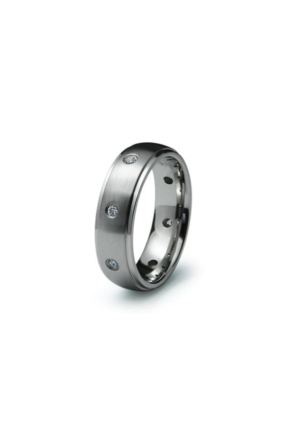 Stainless Steel Cubic Zirconia Step-Down Edge Wedding Band Ring