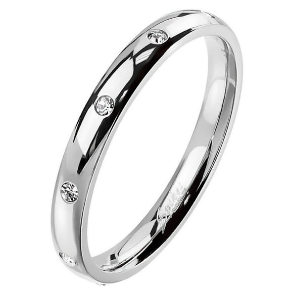 Stainless Steel Cubic Zirconia Wedding Band - Eternity Fashion Ring