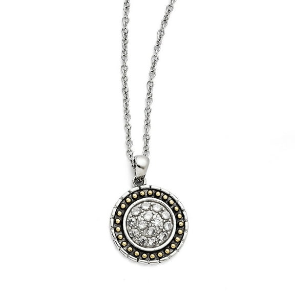 Stainless Steel Cubic Zirconia With Yellow Ip-plated Antiqued Circle Necklace - 18 Inch - Measures 18mm Wide