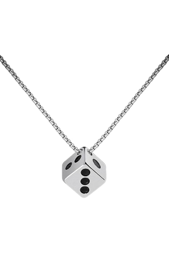 Stainless Steel Cuboid Dice Style Games Holiday Casino Necklace