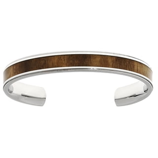 Stainless Steel Cuff Bangle Bracelet with Wood Accent