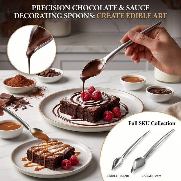Stainless Steel Culinary Decorating Spoon for Chocolate Icing and Plating, Precision Drawing Tool for Baking, for Valentines Day Dessert Gifts, 1Pack a