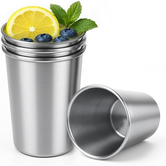 Stainless Steel Cup, 8oz Pint Cups (4 Pack) Premium Metal Cups - Stackable Durable Cup