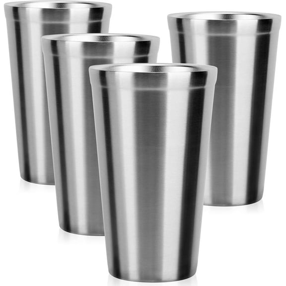 Stainless Steel Cups 16 oz, 4 Pack Stainless Steel Tumbler Stackable Double Wall Vacuum Insulated Metal Drinking Glasses for Home Restaurant Ofiice Party Camping