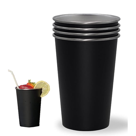 Stainless Steel Cups 16 oz - Stainless Steel Drinking Cups for Home & Outdoor Activities, Metal Cups for Drinking,BPA Free Healthy Unbreakable Premium Metal Drinking Glasses (4 Pack,Black)