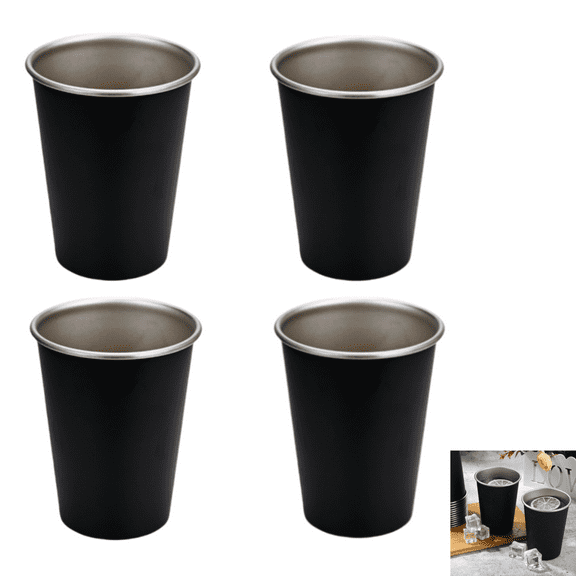 Stainless Steel Cups,17oz/500ml Metal Pint Cup,Stackable Durable Cup,Chilling Beer Glasses for Travel, Outdoor, Camping, Everyday,Black,4 Pack