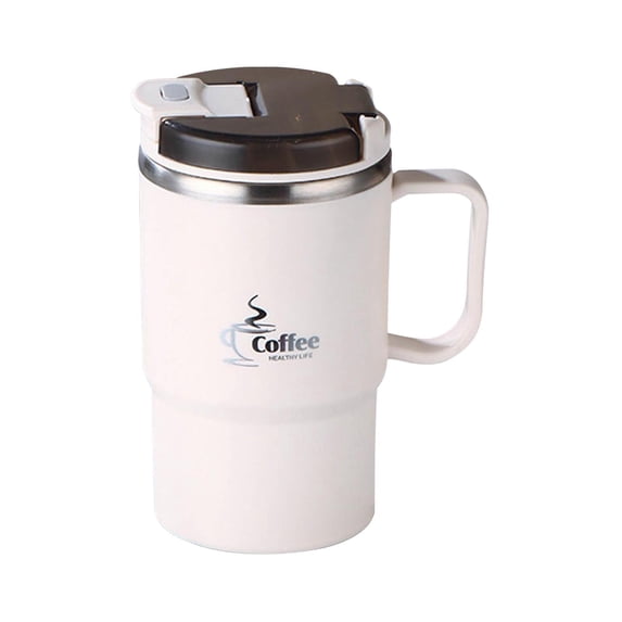 Stainless Steel Cups 550ml Double-Wall Insulated Mug with Handle, Lid, Straw and Folding Spoon for Home and Office Use