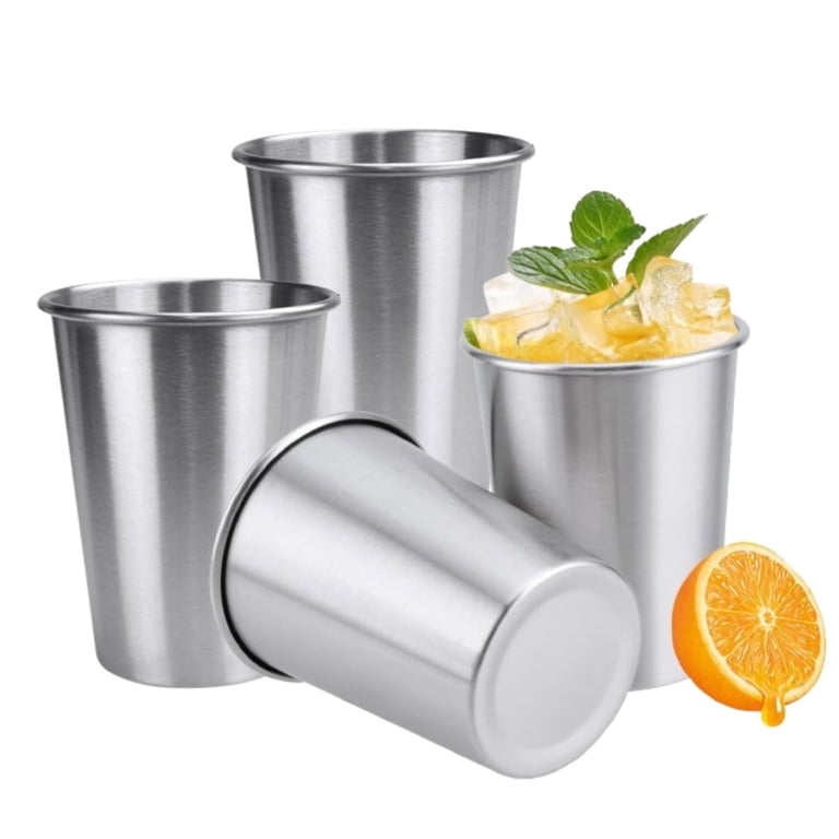 Stainless Steel Cups 8 oz Pint Cup Tumbler (4 Pack) - Premium Metal Drinking Glasses - Stackable Durable CupsChilling Beer Glasses, for Travel,