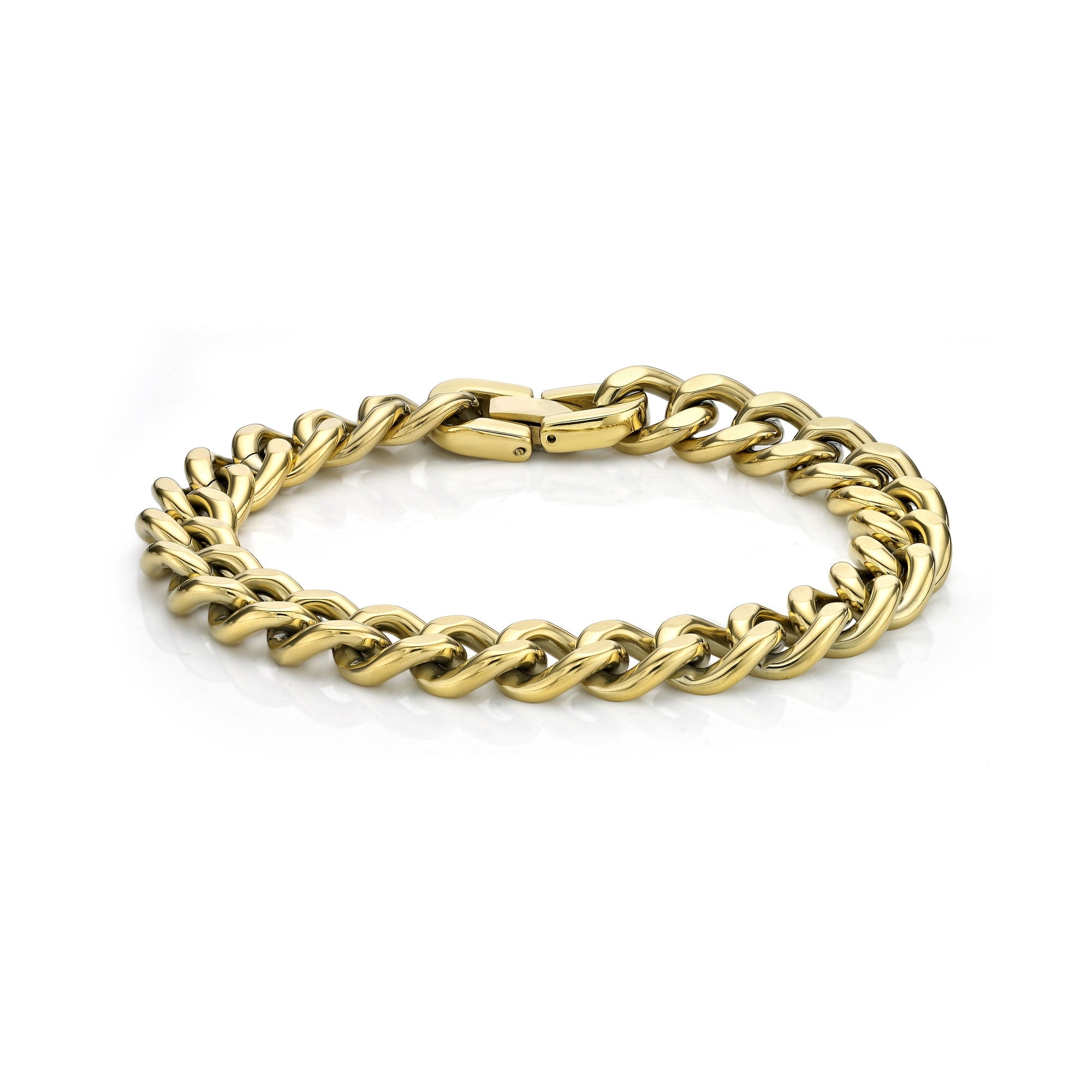 Stainless Steel Curb Chain Bracelet for Men with Yellow Gold Ion Plating - 10 Inches Long 11 MM Wide with Fold Over Clasp by Metro Jewelry