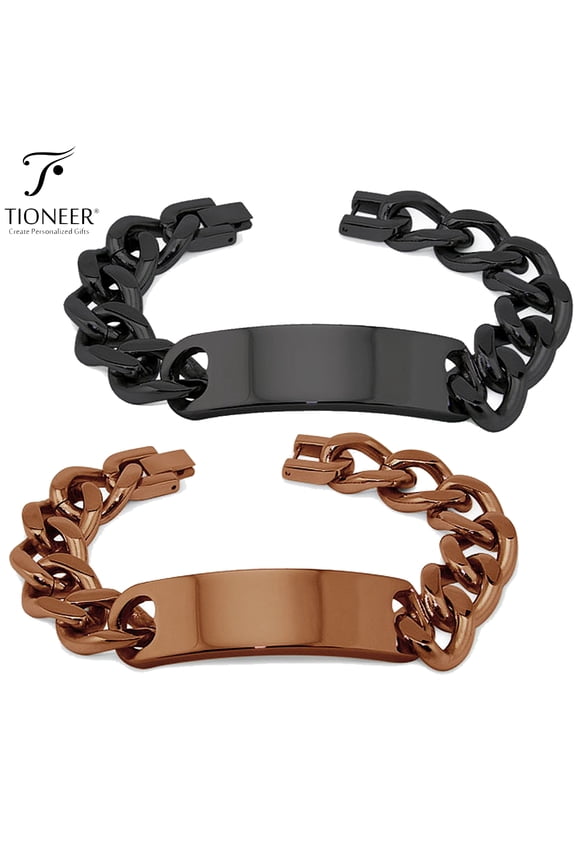 Stainless Steel Curb Chain Classic ID Link Bracelet in Bronze or Black w/ FREE Medical Engraving