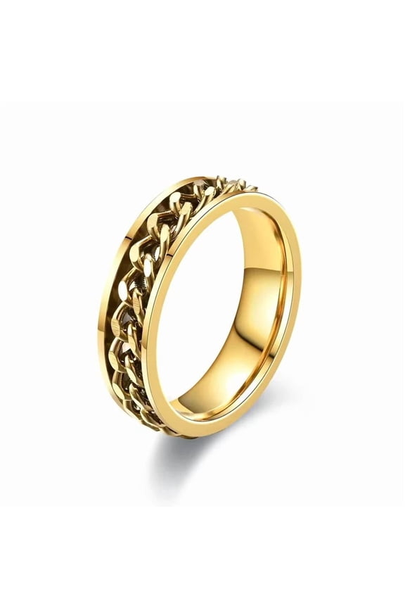 Stainless Steel Curb Chain Finger Ring For Women Men Gold 8Mm R17