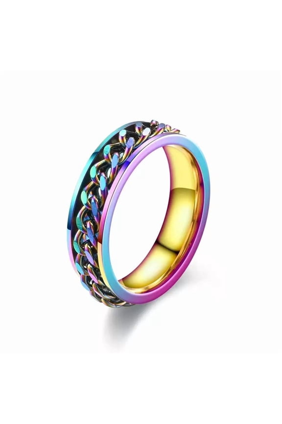 Stainless Steel Curb Chain Finger Ring For Women Men Gold 8Mm R17