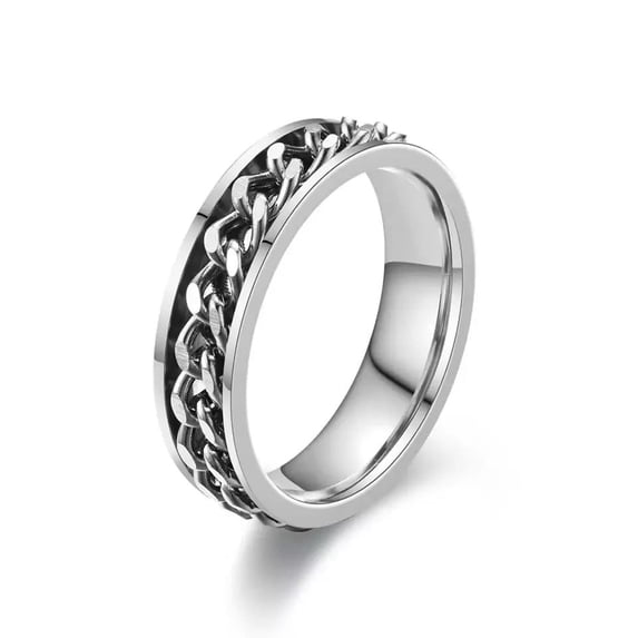Stainless Steel Curb Chain Finger Ring For Women Men Gold 8Mm R17