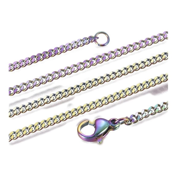 Stainless Steel Purple Neckalces Curb Chain Necklace 21.6 Inch Lobster Clasp P373