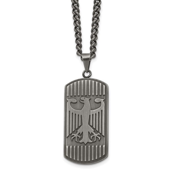 Stainless Steel Curb Necklace with Pendants Chain Chisel Antiqued and Brushed Phoenix Dog Tag on a 22 inch 20.98 mm